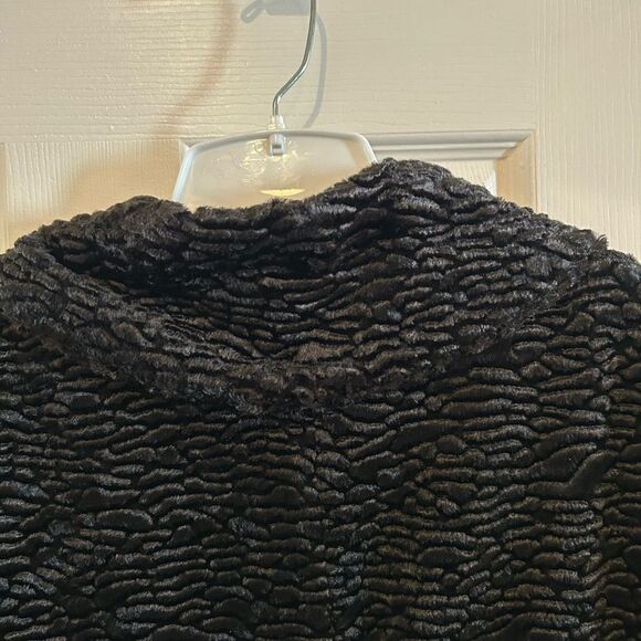 Utex Black Boucle lined Mid length Textured Faux Fur Swing Coat Vintage Size L - Picture 12 of 14